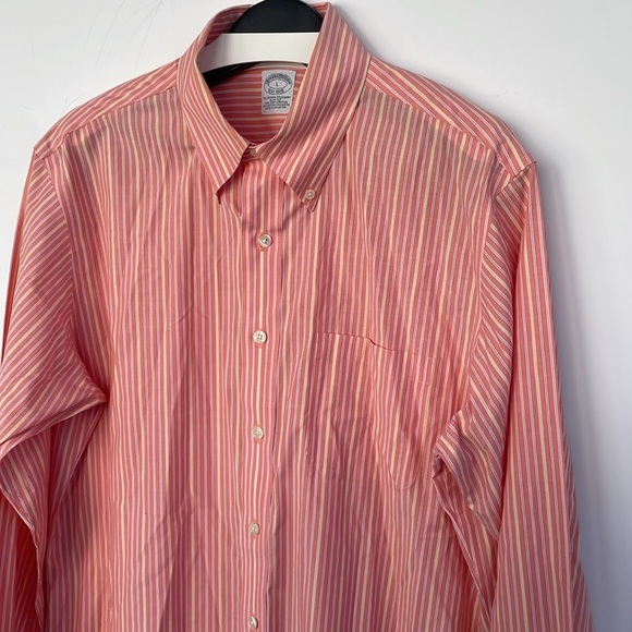 Brooks Brothers Orange Dress Non-Iron Stretch Shirt Slim Fit Large - Picture 1 of 13